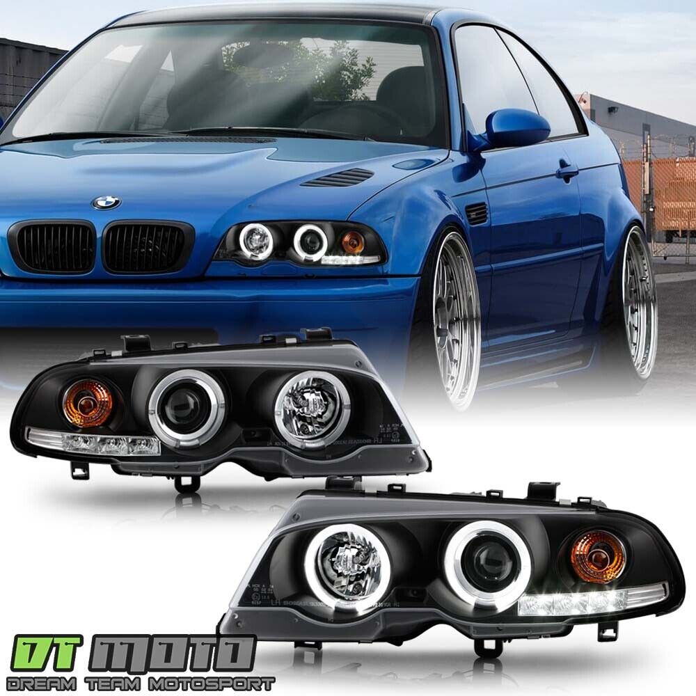 Black 2000-2003 BMW E46 3-Series Coupe Halo Projector LED Headlights Lamps Set