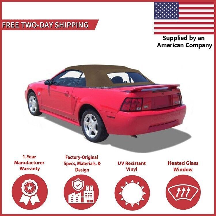 1994-04 Ford Mustang Convertible Soft Top w/ DOT Approved Glass Window, Saddle