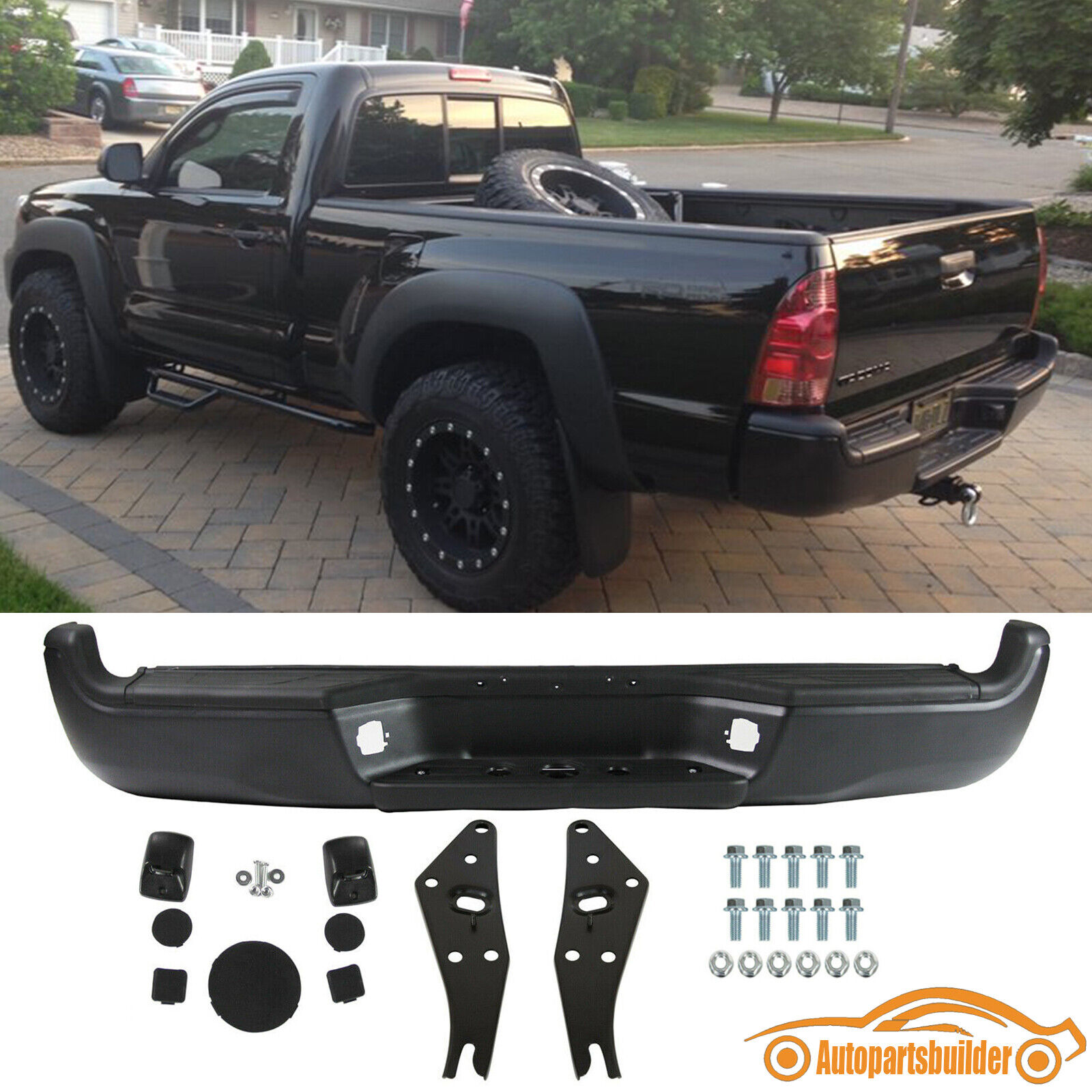 For 2005-2015 Toyota Tacoma Pickup Rear Steel Bumper Assembly Black