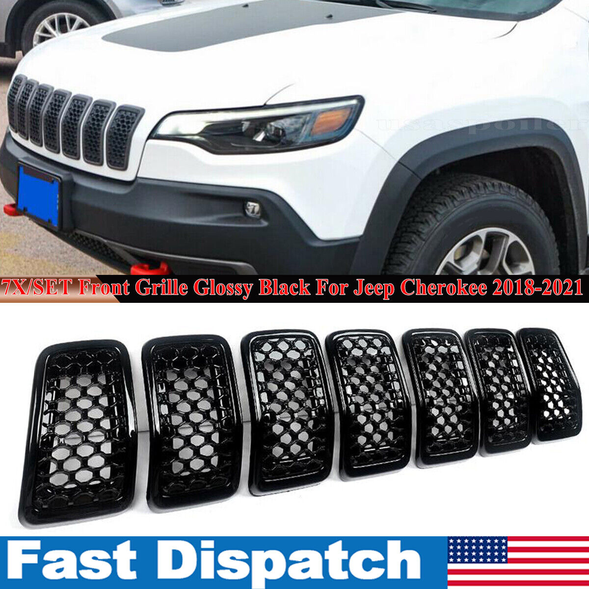 7PCS Front Grille Mesh Rings Covers Inserts For Jeep Cherokee 2019-2021