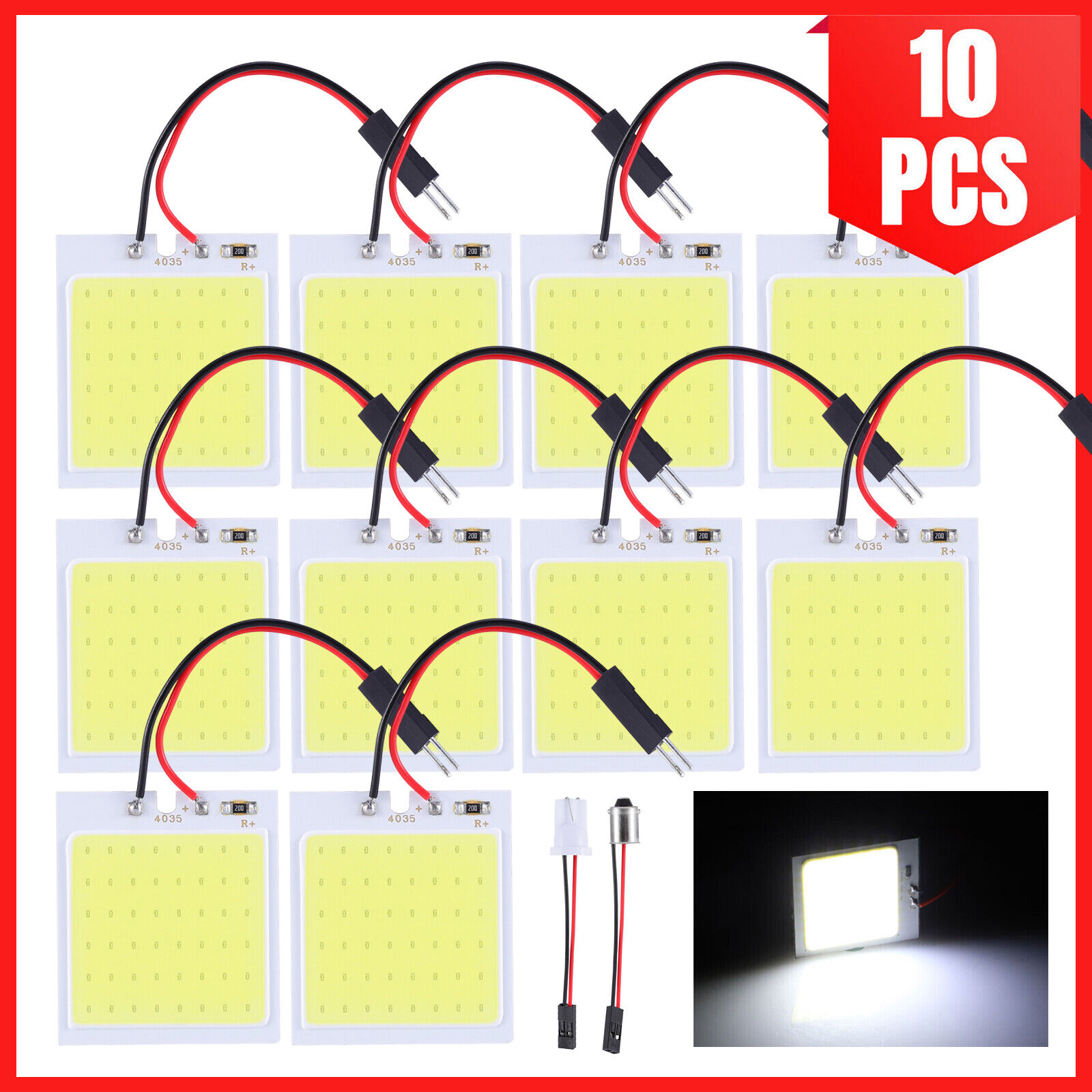 10Pcs 48SMD COB White Panel LED T10 Car Interior Panel Light 12V Dome Lamp Bulbs