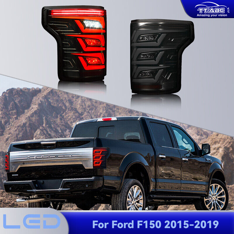 For 2015-2019 Ford F-150 Pickup XL XLT Black LED Tail Lights Rear Lamps Pair
