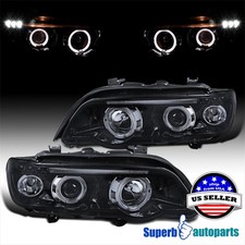 Fit 2001-2003 BMW E53 X5 Halo Projector Headlights 01-03 Glossy Black Smoke Dual picture