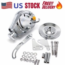 For SBC Chevy Chrome Saginaw Power Steering Pump w/ Bracket & Pulley Kit Keway picture
