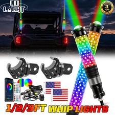 2x 1-3FT Spiral LED Fat Whip Light Antenna RGB Chasing w/Bracket For Can-am RZR picture
