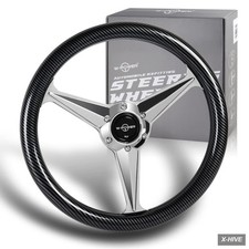 14 Universal 350mm 6 Bolt Hole Carbon Fiber Grip Steering Wheel Silver 3-Spoke picture