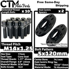 2x 15mm Thick 5x120 74.1 CB Hubcentric Wheel Spacer Black 14x1.25 Bolt BMW X5 X6 picture