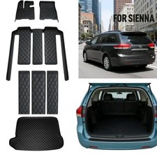 5Pcs Toyota Sienna PU Leather Floor Mats & Trunk Mats Black Full Coverage picture