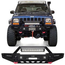 Vijay Black Front Bumper W/LED Lights For 1984-2001 Jeep Cherokee XJ/Comanche MJ picture