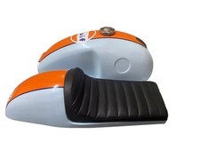 Benelli Mojave Cafe Racer Light White & Orange Steel Petrol Tank +Seat | Fit For picture