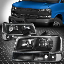 For 03-24 Chevy Express GMC Savana Black Halogen Headlights Bumper Lamp Assembly picture