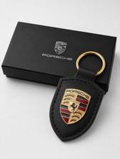 New Genuine Porsche Leather Fob Keychain, Black Crest Keyring: 2026 Design picture