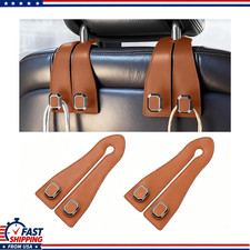 Nappa Leather Metal Car Headrest Hooks, 2PCS Double Seat Back Hanger Purse Bag picture