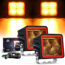 Nilight 3 Inch Cube Amber LED Pod Light Bar Flood Beam w/16AWG DT Wiring Harness picture