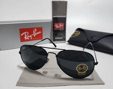 New Ray-Ban RB3025 Aviator Pilot Sunglasses Black Frame Glass Gray Lens 58mm picture