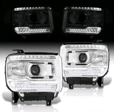 Pair Chrome Clear LED DRL Headlights Lamp Assembly for 2014-2018 GMC Sierra 1500 picture