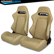 Reclinable Pair Racing Seats + Dual Sliders Brown PU &Carbon Leather Back picture