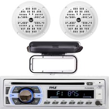Pyle PLCD43MRB Single DIN Marine Headunit Receiver w/Cover, 2x 4'' 100W Speakers picture