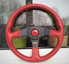 MOMO Corse 3 Spoke Sport Leather Steering Wheel Rare Red D35 JDM EDM picture