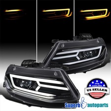 For 2016-2018 Chevy Camaro LED DRL Black Projector Headlights+Sequential Pair picture