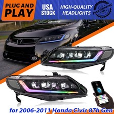Pair Upgrade RGB LED Headlights Turn For 2006-2011 Honda Civic 8Th Gen Assembly picture