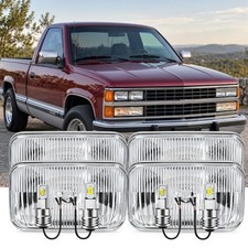 4PCS GLASS LED Headlights For 1988-1991 Chevy C1500 H4701 H4703 High Low Beam picture