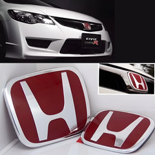 💖Fit For 2006-2015 Honda Civic Coupe 4Dr JDM Red H Front and Rear Type R Emblem picture