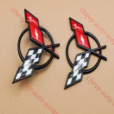 Pair Black Red For 1997-2004 C5 Front Nose and Rear Gas Lid Emblems Badges picture