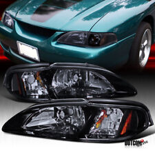 Fit 1994-1998 Ford Mustang GT Black Smoke Headlights Corner Lamps Left+Right picture