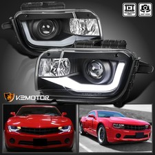 Black Fits 2010-2013 Chevy Camaro Projector Headlights LED Tube Lamps Left+Right picture