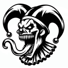 Evil Insane Laughing Demon Jester Clown Black Vinyl Sticker Decal Left or Right picture