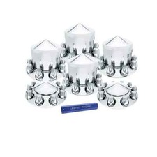 Chrome Plastic Spiked Axle Cover Set w/ 33mm Dome Nut Covers for Semi Trucks 6PC picture