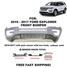 FOR 2016 2017 FORD EXPLORER FRONT BUMPER UPPER & LOWER WITH PARK SENSORS 4 TOTAL picture