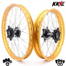 KKE 21/19 Wheels for Suzuki RM125 1996-2007 RM250 1996-2008 Gold Rims Black Hub picture