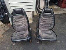 1970.s 1980.s Vintage Bucket Seats Leather Cloth Lumbar With Tracks picture