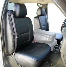 FOR 2000-02 CHEVY SILVERADO S.LEATHER CUSTOM MADE FIT 2 FRONT SEAT COVERS BLACK picture