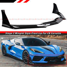 For 2020-24 Corvette C8 Z51 STG 3 Winglet Gloss Black Front Bumper Lip Splitter picture