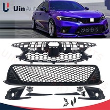 For 2022-2024 Civic Gloss Black Type R Style Upper Lower Grilles Fog Lights Kit picture