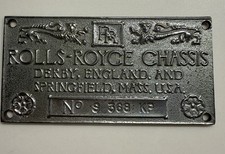 Original 1920s Rolls-Royce Springfield Chassis Plate – Phantom I S 368 KP picture