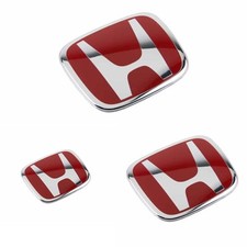 3pcs Jdm Red Front Rear Steering Badge H Emblem For Honda Fit Jazz 2003-2008 picture
