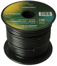 Harmony Car Primary 16 Gauge Power or Ground Wire 100 Feet Spool Black Cable New picture