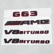 4PC GLOSSY BLACK RED BADGES FOR MERCEDES G-CLASS G63+AMG+V8 BITURBO EMBLEMS W464 picture