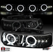 Fit 1999-2002 Silverado 1500 2500 Tahoe Smoke LED Halo Projector Headlights Lamp picture