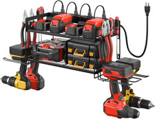 Garage Tool Organizer with Charging Station Power Strip Wall Mount Rack Black picture