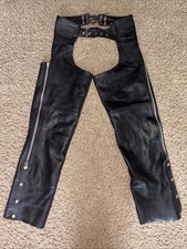 Men's S First Genuine Leather Motorcycle Riding Chaps with Phone Pocket picture