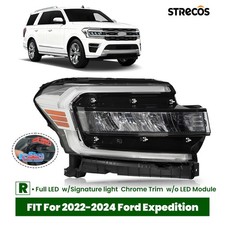 For 2022-2024 Ford Expedition Full LED Headlight W/ LED DRL Chrome Trim Right picture