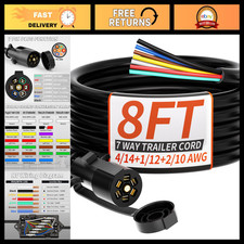 Heavy Duty 8FT 7 Way Trailer Plug Wiring Harness Cord - Durable 7 Pin Connector picture