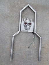 Vintage 60s Chrome Motorcycle HOG CHOPPER SISSY BAR w/ Skull & Light Up Red Eyes picture