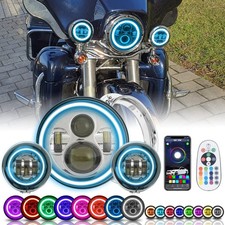 SUNPIE 7Inch RGBW LED Headlight + 4-1/2 Fog Lights Bracket for Harley Davidson picture