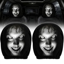 Qiieoev 2 PCS Scary Headrest Covers for Cars, Horror Face Car Black picture